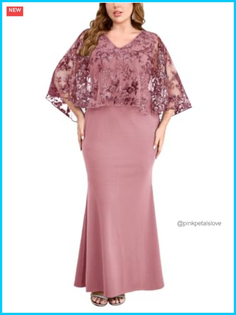 Plus Size Sequin Cape Mermaid Maxi Formal Evening Gown Wedding Guest Prom